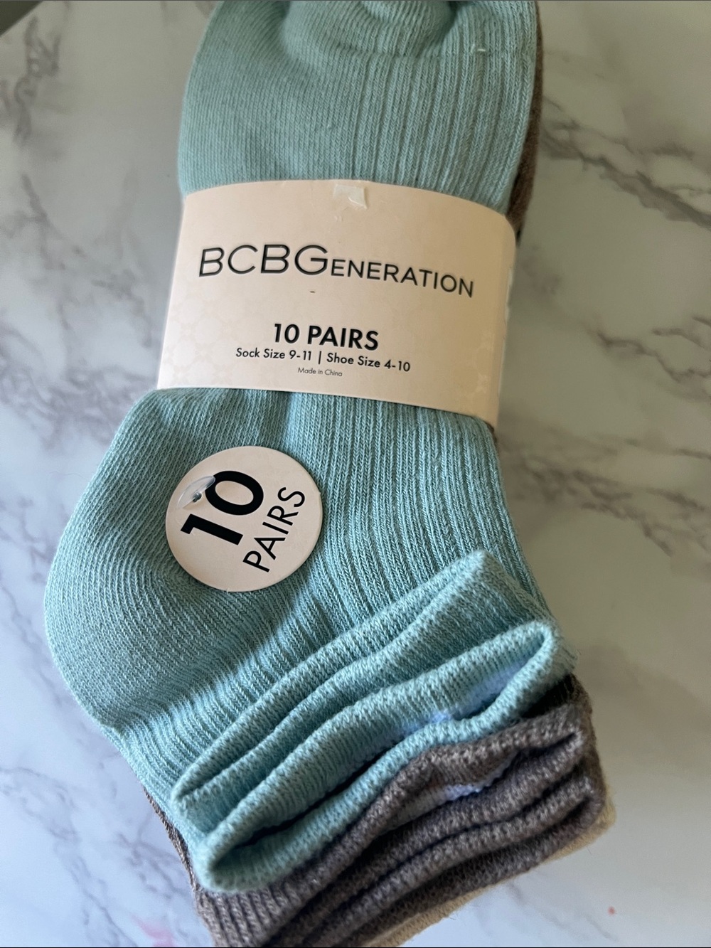 BCBGeneration Women’s 10-Pack Crew Socks - Light Teal and Gray